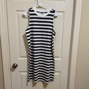 Gray and White Striped Sleeveless Dress